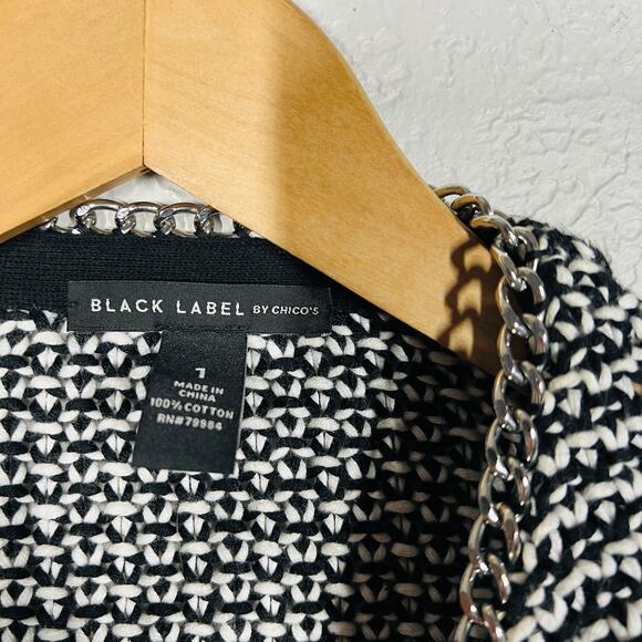 Chico's Black Label Chain Link Cardigan Sweater Black White Casual Knit - 1 / M - Picture 5 of 5
